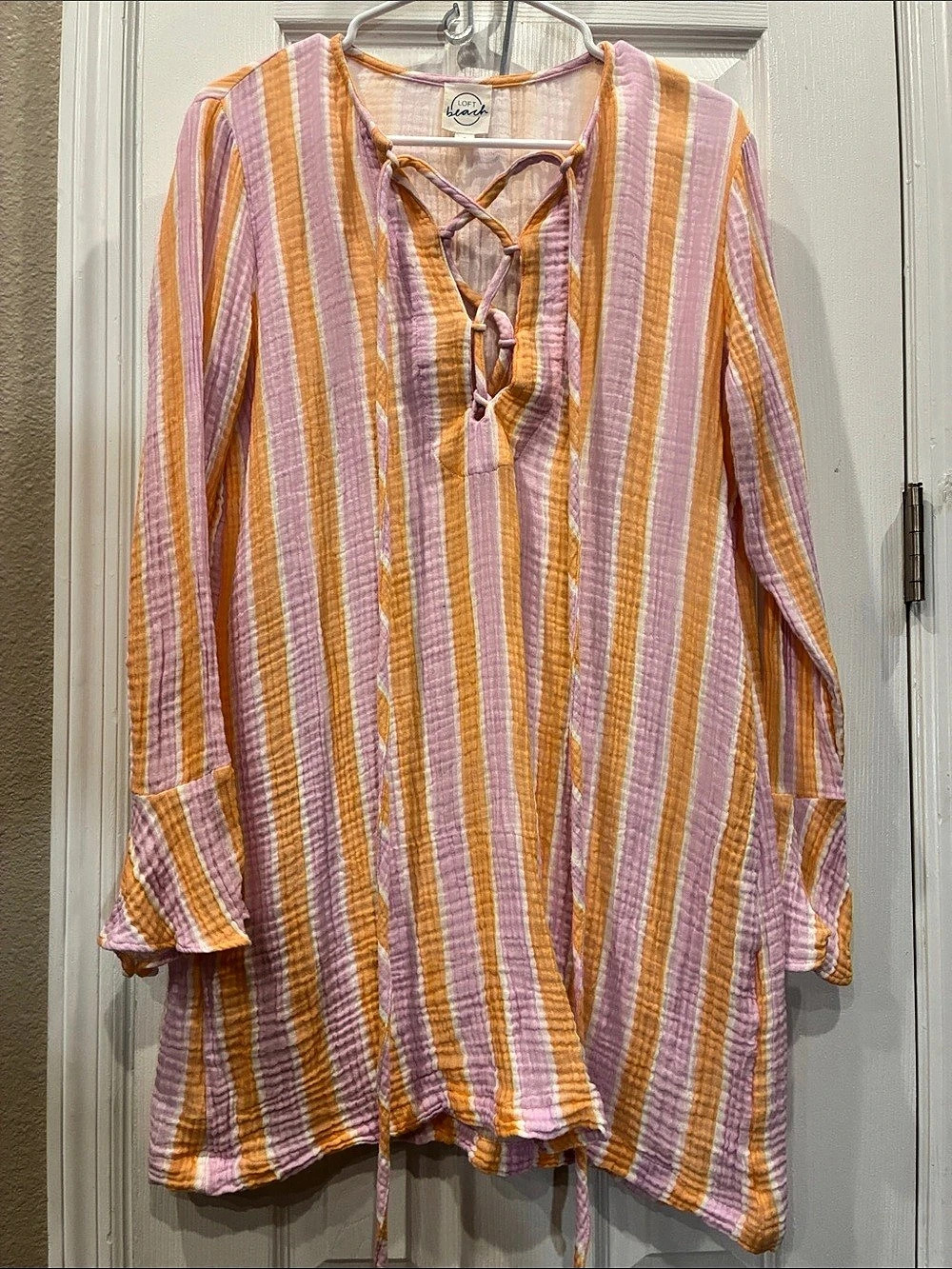 Loft Beach Striped Lace-Up Tunic in Pink & Orange Size Small